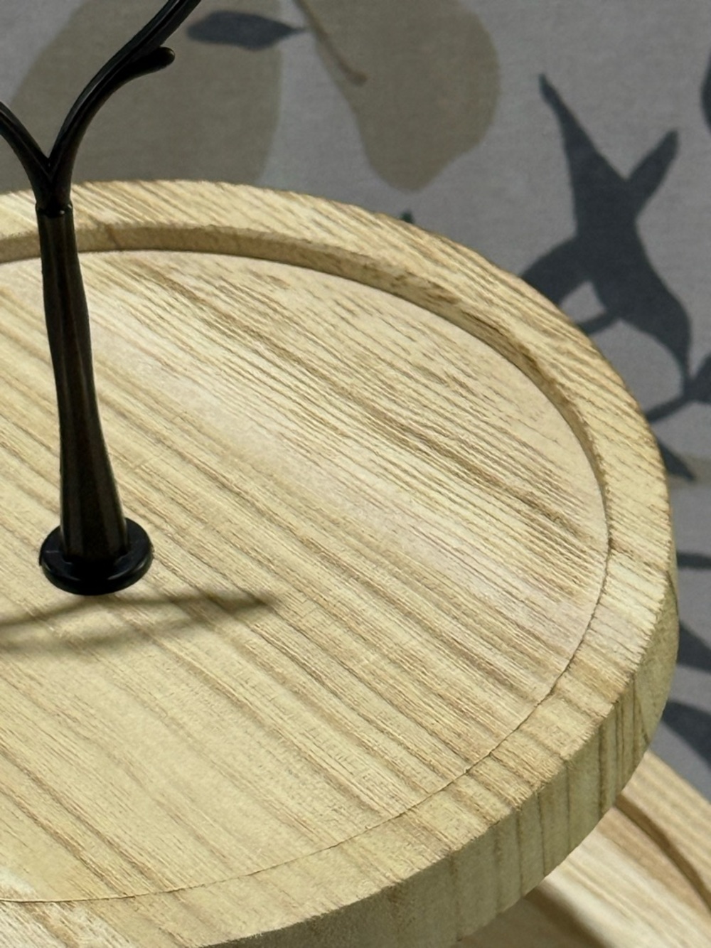 3-Tier Wooden Serving Stand - light color Natural Wood with Black accessories. - Picture 4 of 4